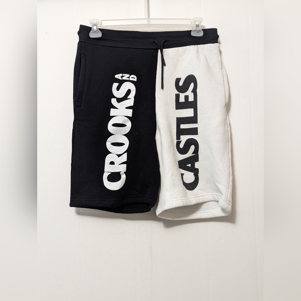 Men's CROOKS & CASTLES Sweat Shorts BLACK&WHITE Size XL